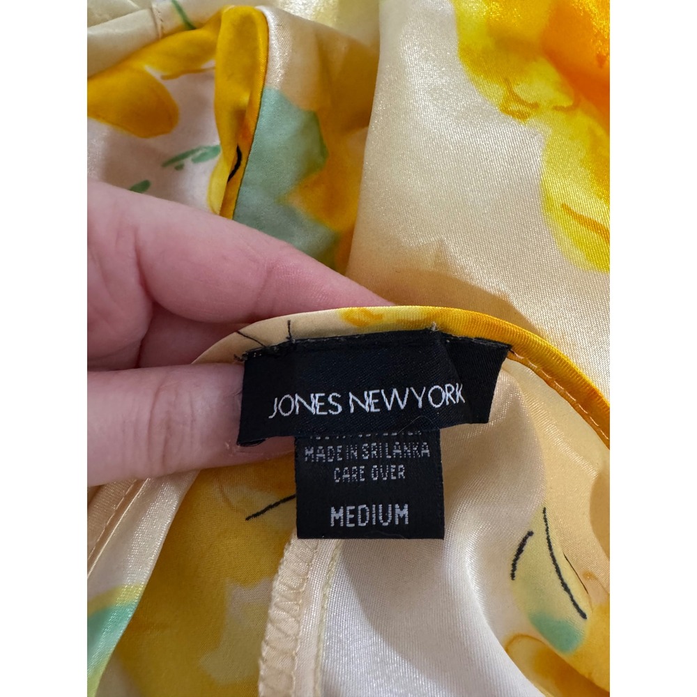 Jones New York Yellow Floral Satin Chemise Nightgown Slip Dress Medium - Picture 3 of 3